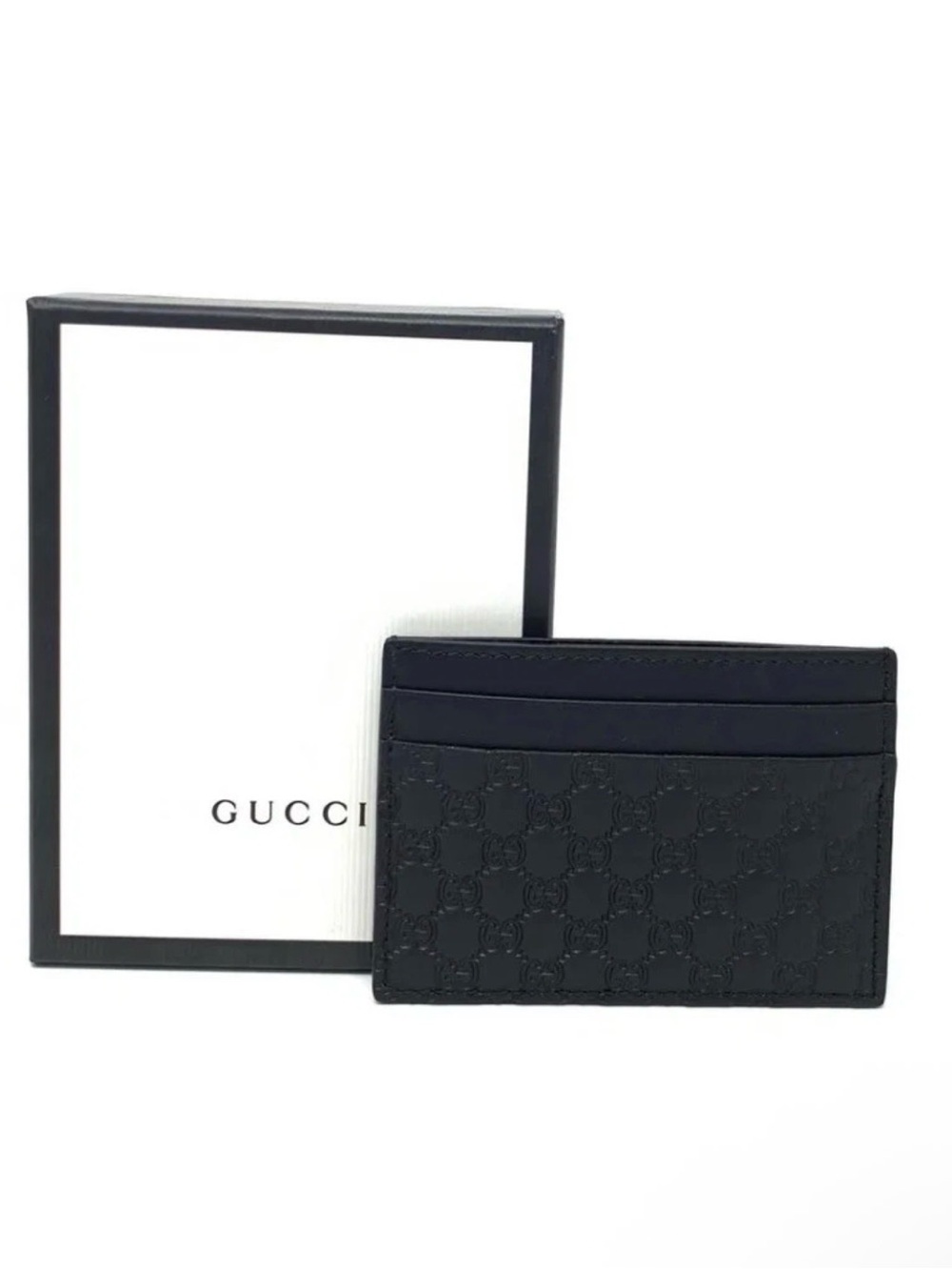 New In Box Gucci Microguccissima Soft Black Leather Card Case Made in Italy